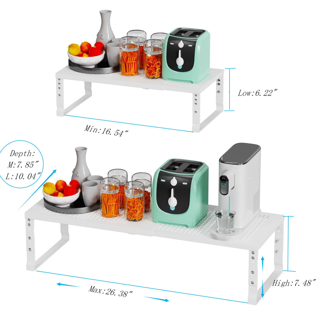 Wobmmi Expandable Spice Rack Kitchen Cabinet Shelf Organizer, Stackable Storage Shelves Racks, Adjustable Counter Shelving for Cabinets, Countertop, Cupboard,Pantry and More(3Packs/White/Medium)