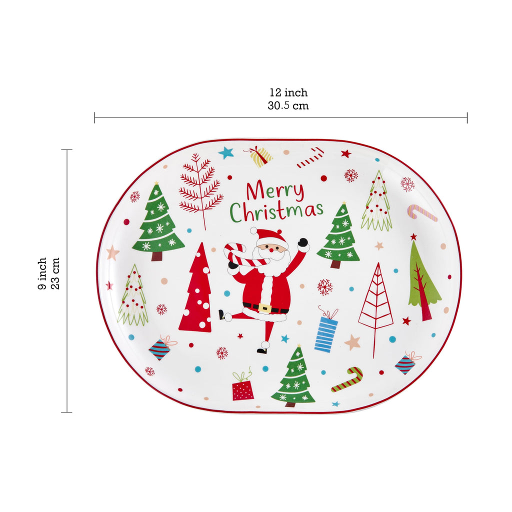 Bico Christmas Merry Crew Ceramic 16 inch plus 12 inch Ceramic Oval Platter, Set of 2, for Serving Turkey, Steak, Salad, Microwave & Dishwasher Safe