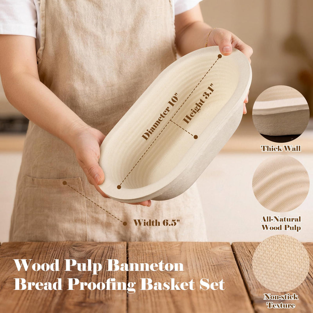 9" Round & 10" Oval Wood Pulp Banneton Bread Proofing Basket Set, Sourdough Banneton Basket Set, Bread Making Tool Brotform Sourdough Bread Baking Supplies
