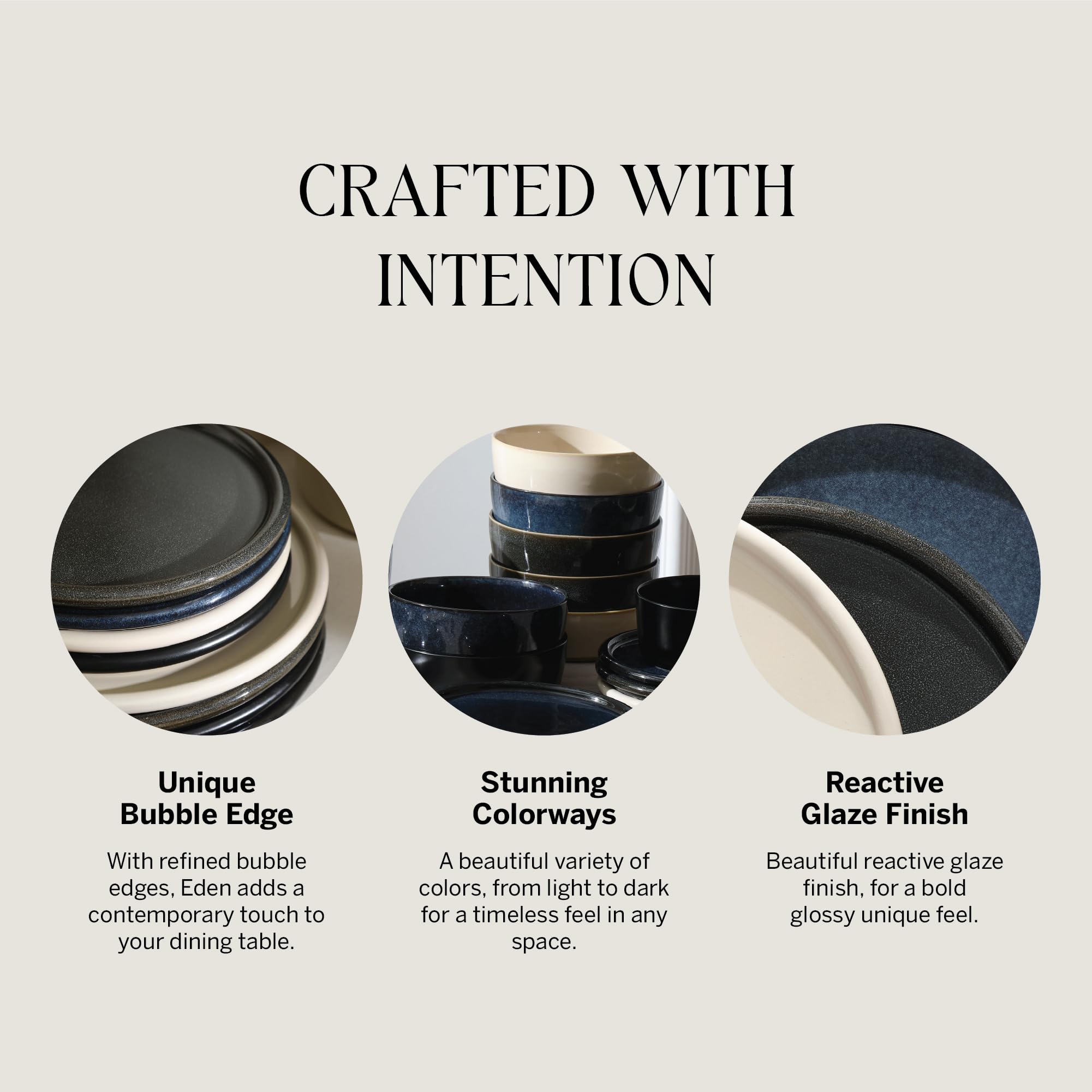 Stone Lain Eden 24-Piece Dinnerware Set Stoneware, Plates and Bowls Set, Dishwasher and Microwave Safe Dish, Dish Set for 8, Dark Blue