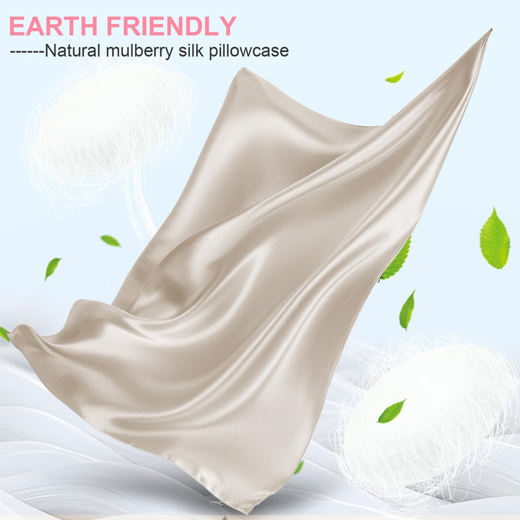 LYSHIN Beige Silk Pillow Cases 2 Pack Standard Size with Zipper