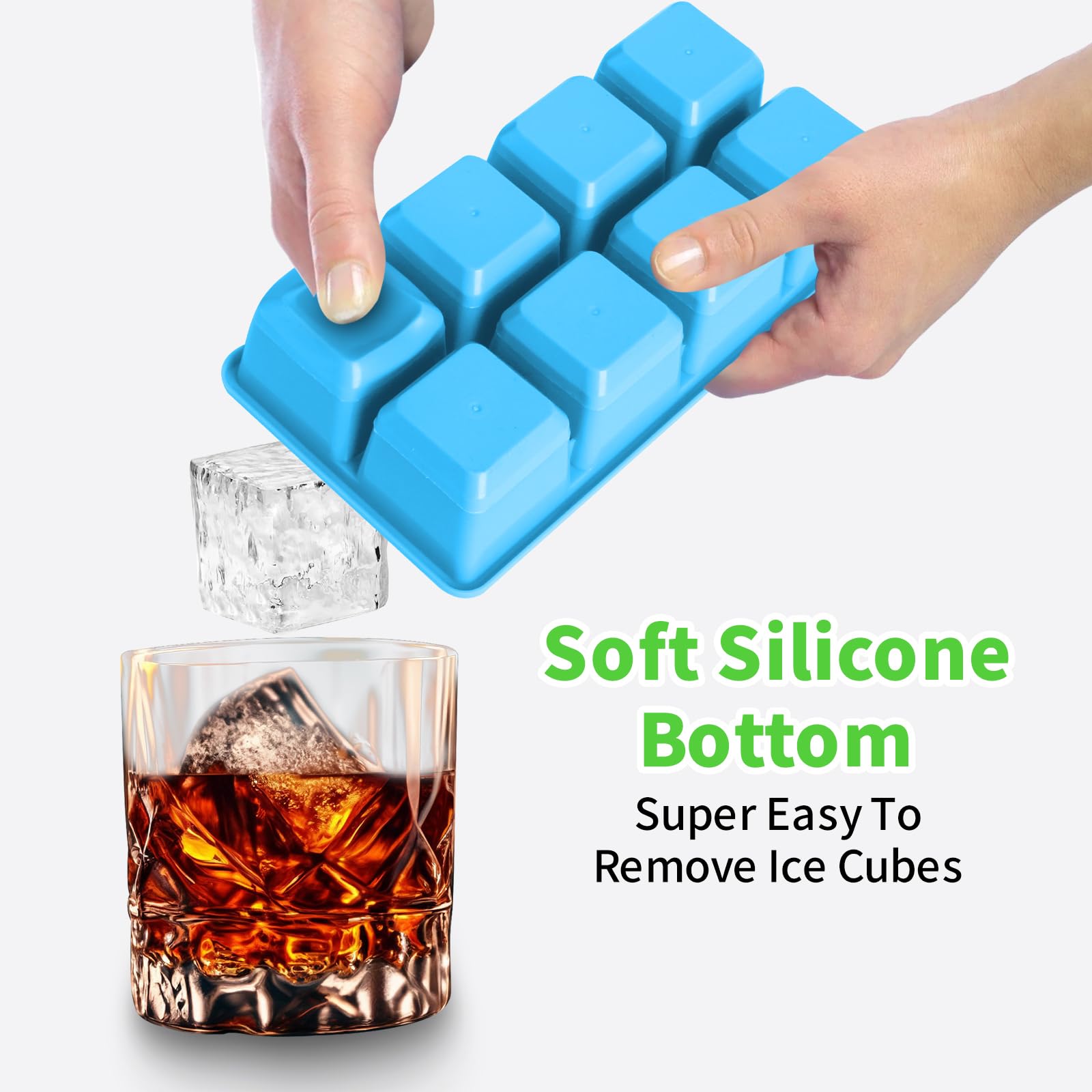 FURNSII Silicone Ice Cube Tray for Freezer with Lid, 2 Pack