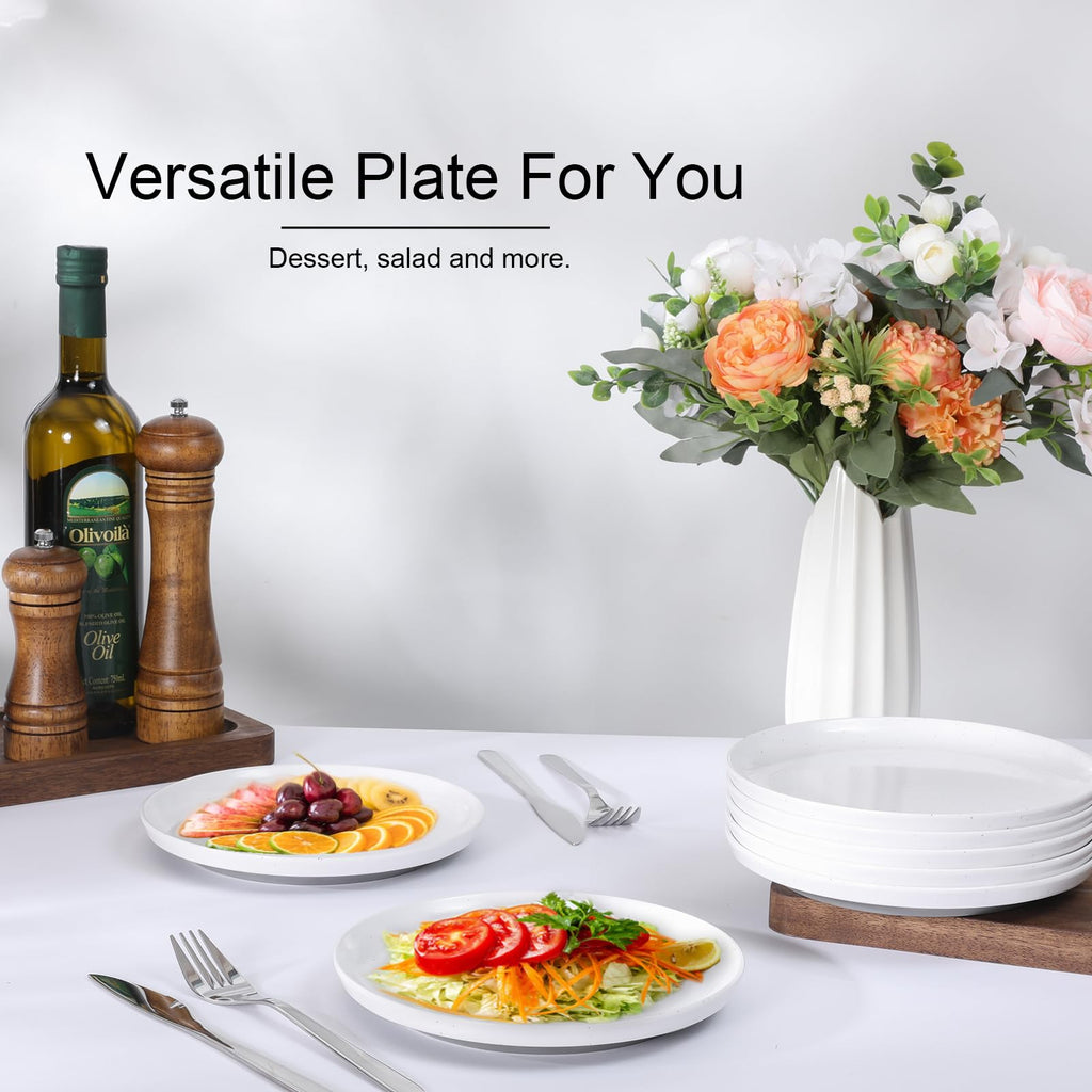 Webbylee Melamine Dessert Plates Set of 6-7.5" Serving Durable Dishes Perfect for Kitchen Outdoor Use,Durable Small Plates for Salad-White & Grey