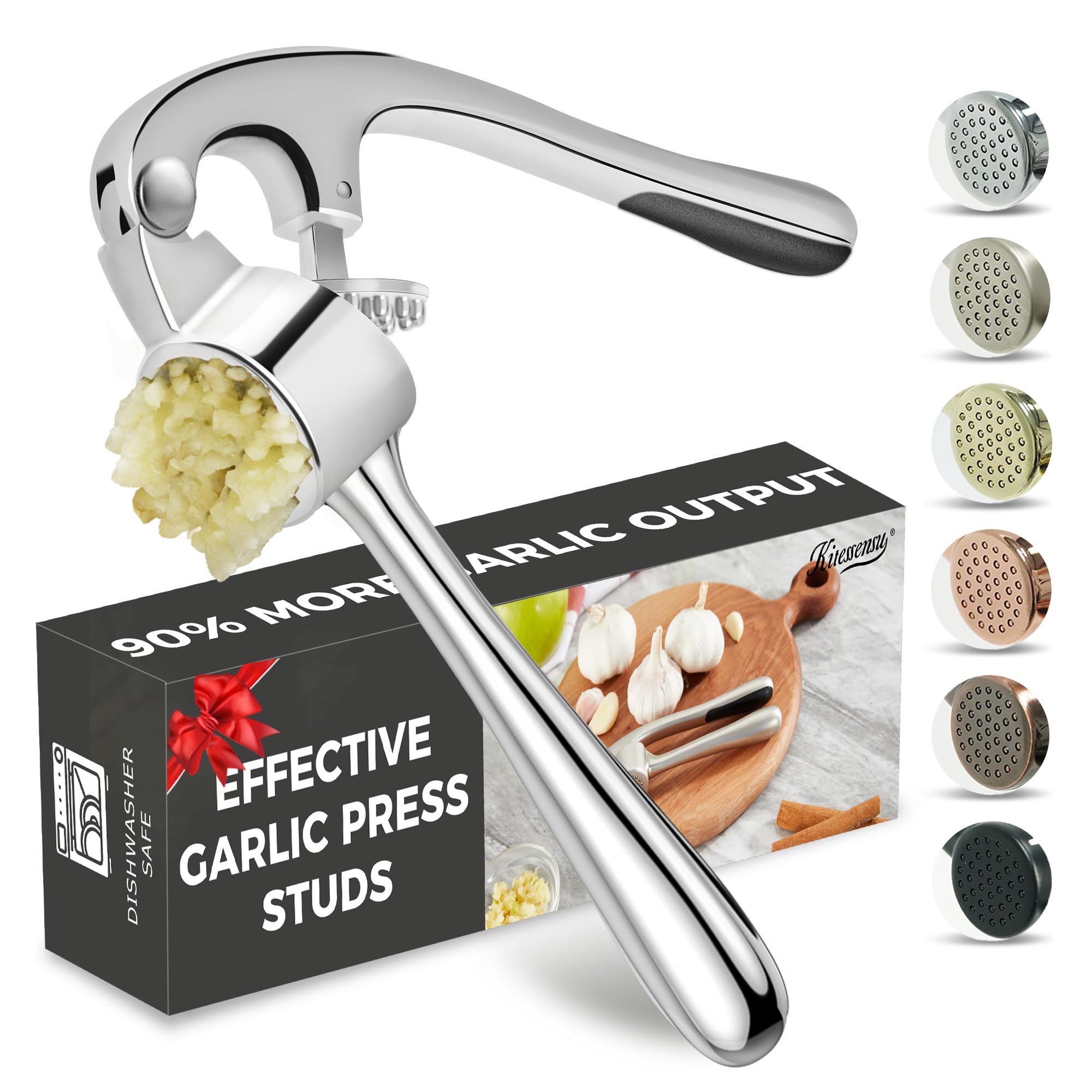 Premium Garlic Press, Professional Garlic Mincer, Easy to Squeeze and Clean, Rust Proof, Efficient Ginger Crusher - Sliver