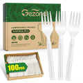 Gezond 100% Compostable Forks 100 Count, No Plastic Biodegradable PLA Forks Disposable Eco Friendly Heavy Duty Cutlery Suitable for Party Picnic Office Everyday Use