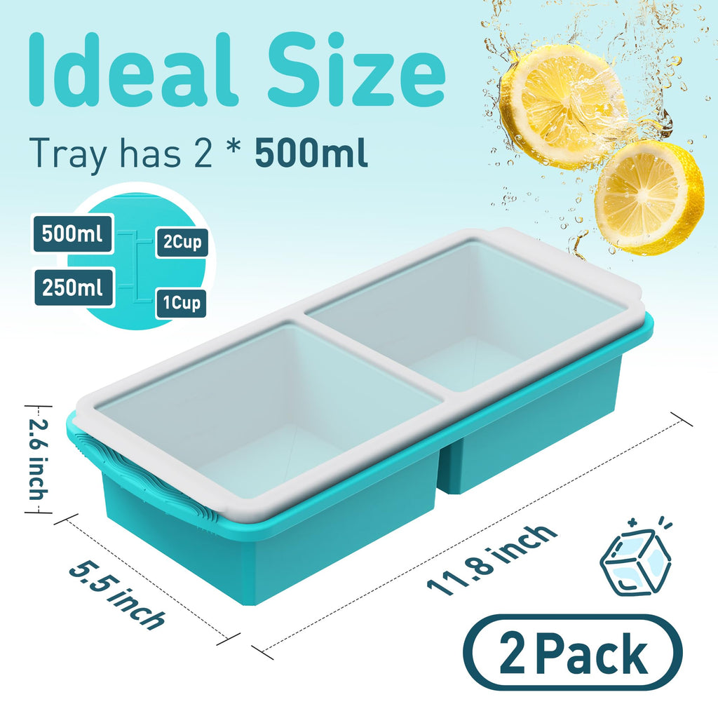 Silicone Freezer Tray with Lid Soup Freezer Container Molds with Steel Reinforced Rim Ice Cube Freezer Molds for Soup, Sauce, Leftovers, Homemade Meal Prep Containers Portion Control Food Storage
