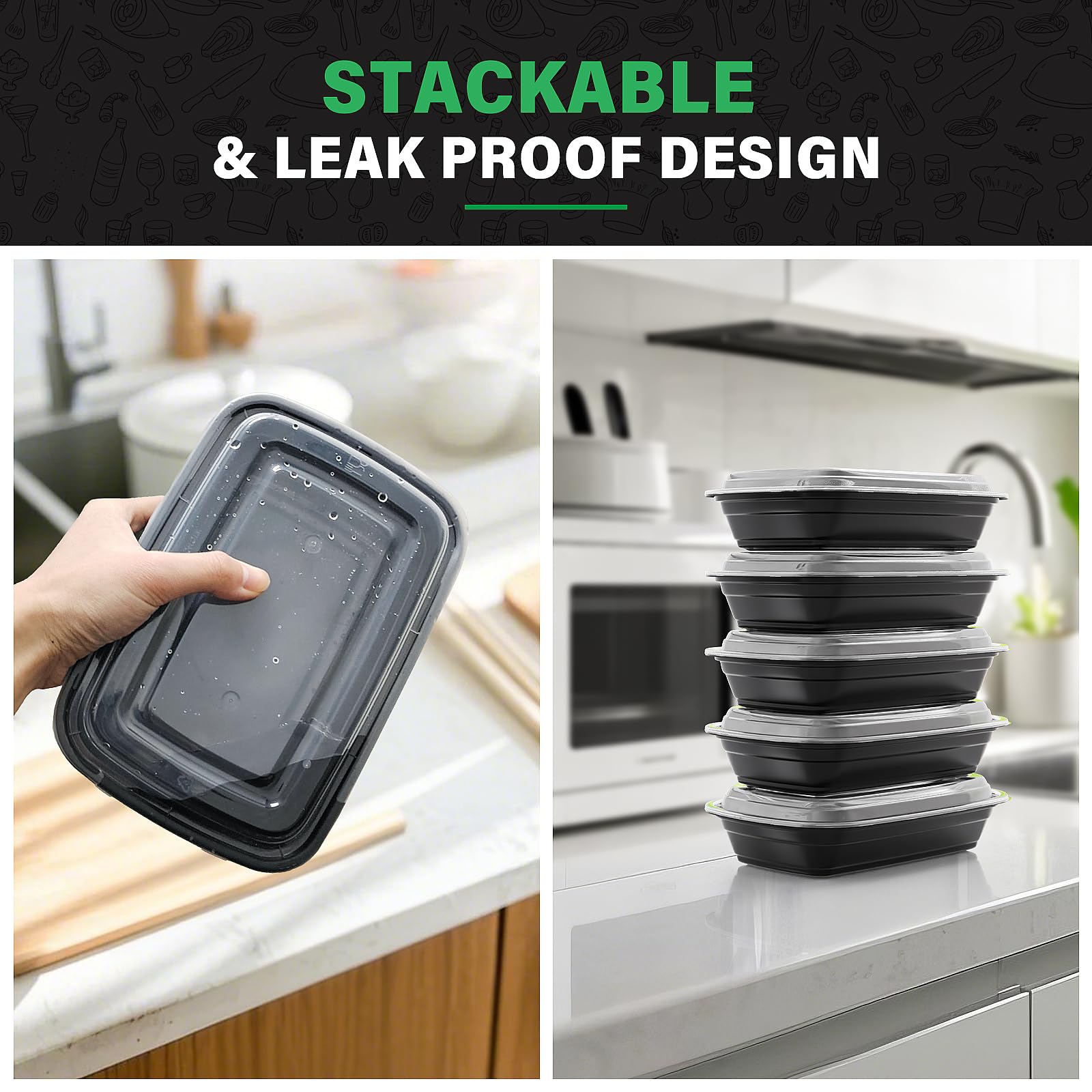 WUHUIXOZ Meal Prep Container, 50 Pack 32 oz Food Storage Containers with Lids, Disposable Bento Box Reusable Plastic Lunch Box, BPA Free Take-Out Box Microwave Dishwasher Freezer Safe
