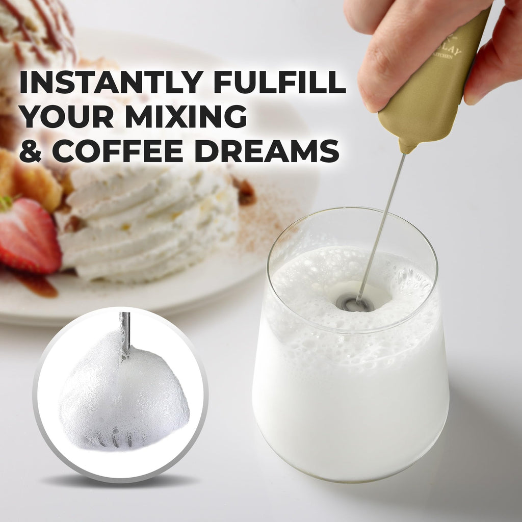 Mini & Mighty Milk Frother Wand – Powerful Handheld Coffee Frother, Battery Operated Drink Mixer – Compact Pocket Size – Detachable Whisk for Latte, Cappuccino, Matcha, Hot Chocolate
