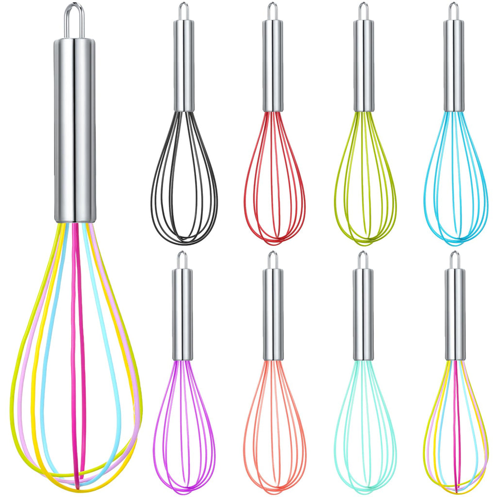 Domensi 8 Pcs 8 Inch Whisks Bulk for Cooking Silicone Whisks Non Scratch Stainless Steel Hand Coated Metal Heat Resistant Egg Beaters for Classroom Cook Party Favor Gift Supplies