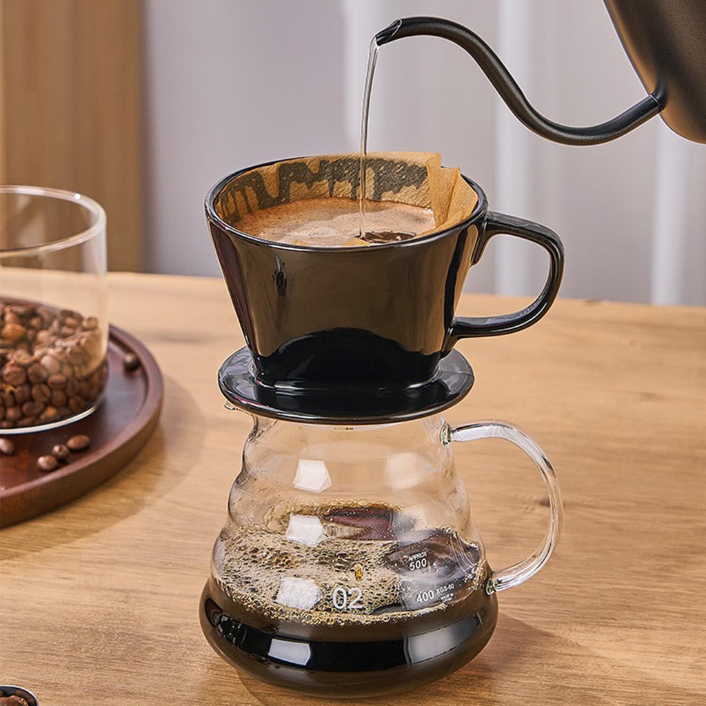 Marirao Pour Over Coffee Maker, Single Cup Coffee Dripper, Manual Porcelain Slow Brewing Accessories for Travel, Camping, Office, Home, Cafe, Coffee Gifts (Black, Medium)