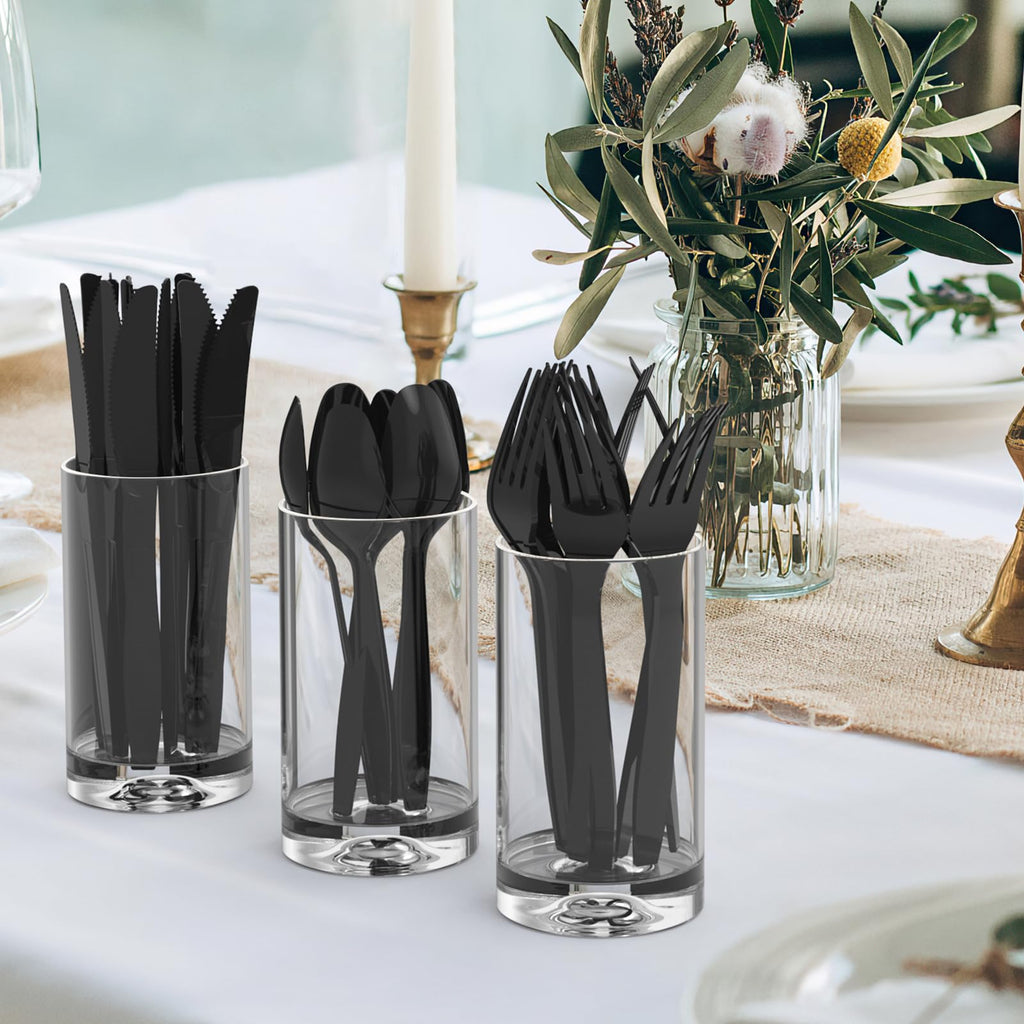 Dealusy 360 Count Extra Heavy Duty Black Plastic Forks Disposable