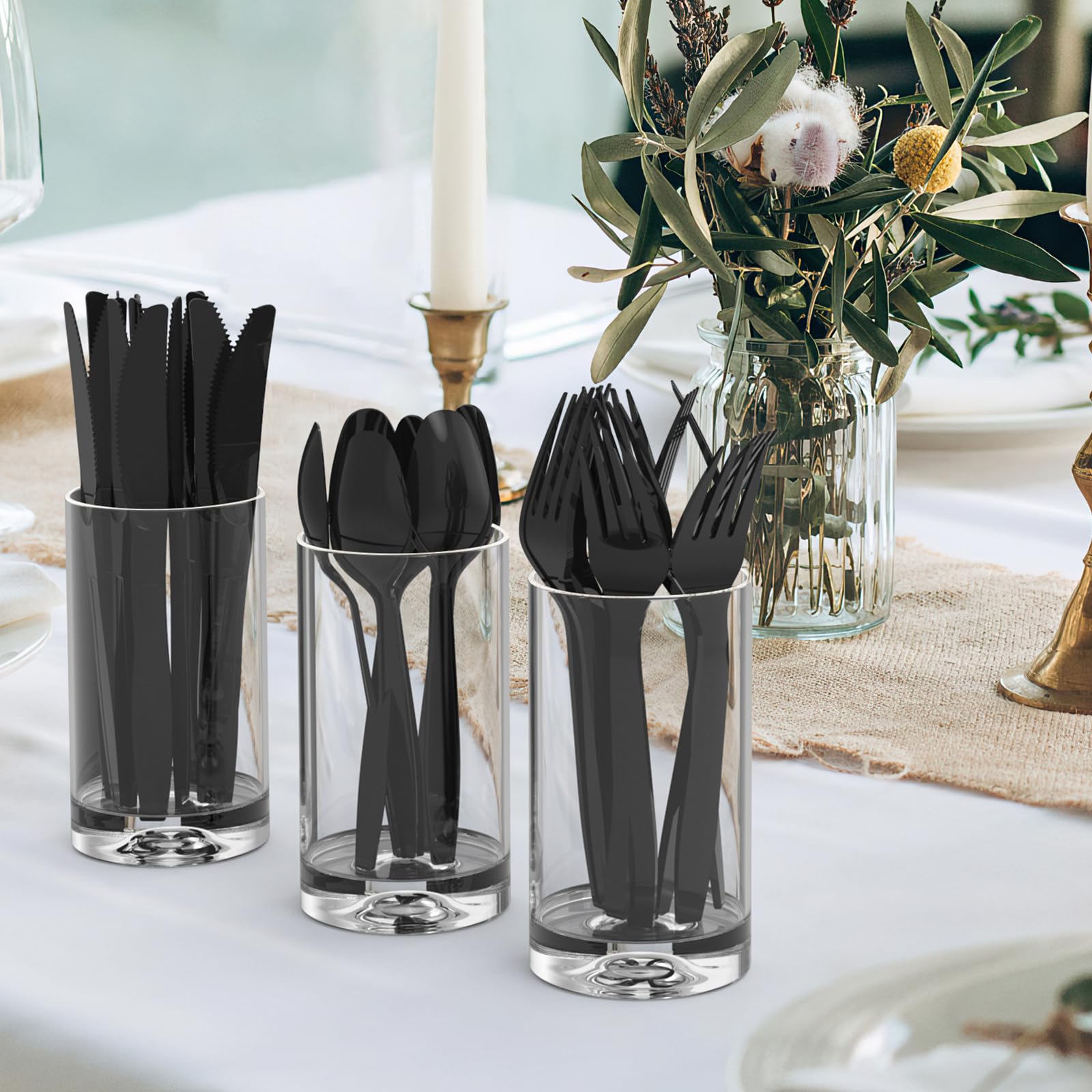 Dealusy 360 Count Extra Heavy Duty Black Plastic Forks Disposable