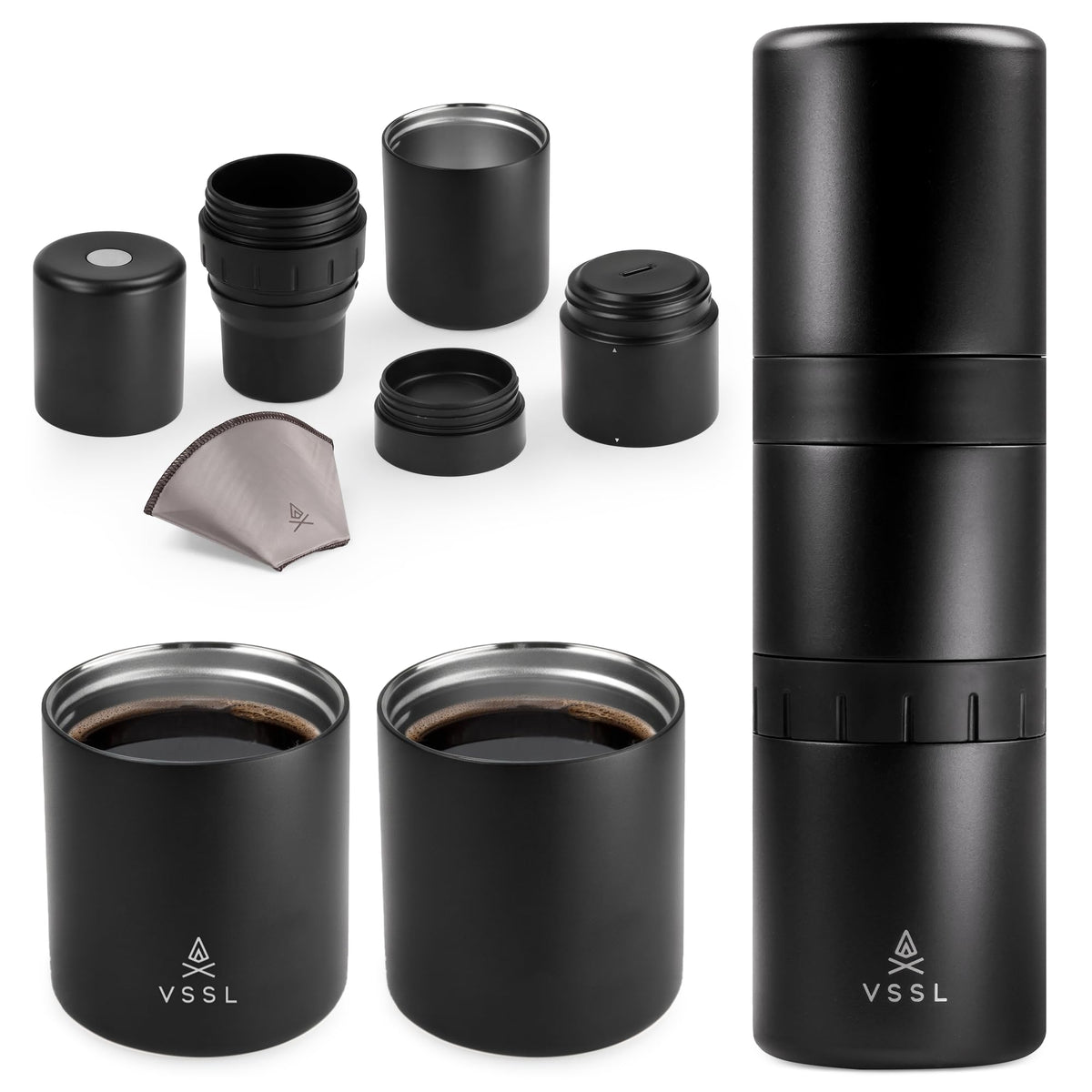 VSSL - Nest Pour Over Coffee Set | Coffee Maker for Camping | All-In-One Travel Pour Over | Transportable Dripper, 10oz Stainless Steel Travel Mug | Compact Storage & Adventure Ready | Deep Moss