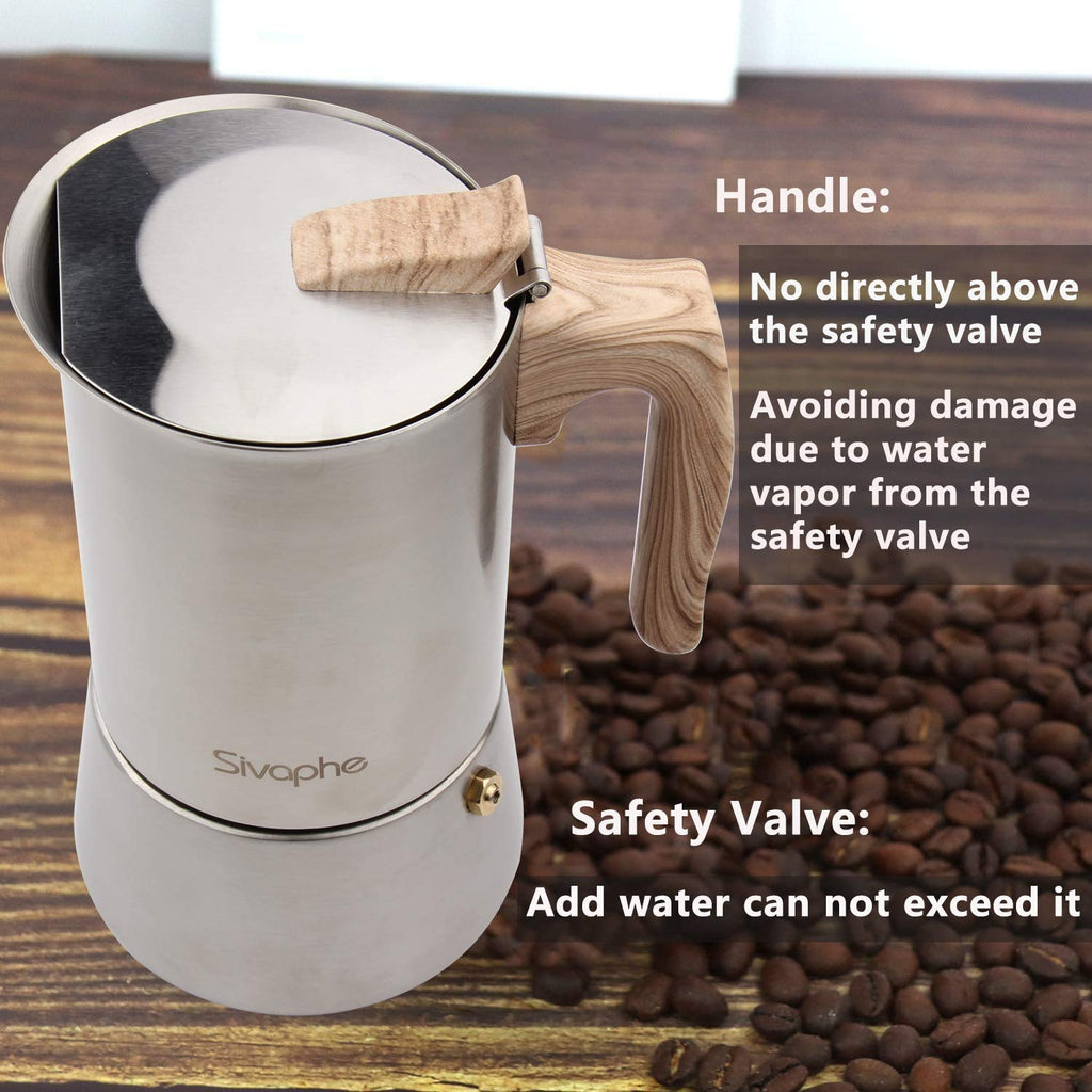 Sivaphe4 cups Stainless Steel Stovetop Espresso Coffee Maker | Induction Support 10 oz Intalian Moka Pot | Durable Cuban Coffee Maker 200ml(1 Cup=50ml)