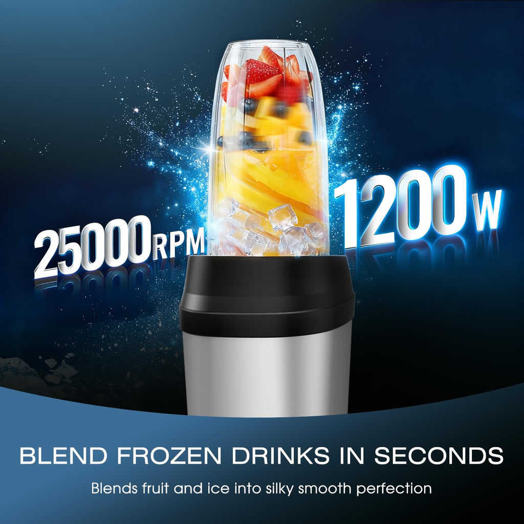 Nahida Blender for Smoothies, 1200W Smoothie Blender for Ice Crushing, Blenders with (2) 6-Fin Blades, Personal Blenders for Kitchen with 23oz, 32oz, 37oz Easy Go Cups for Juices, Silver