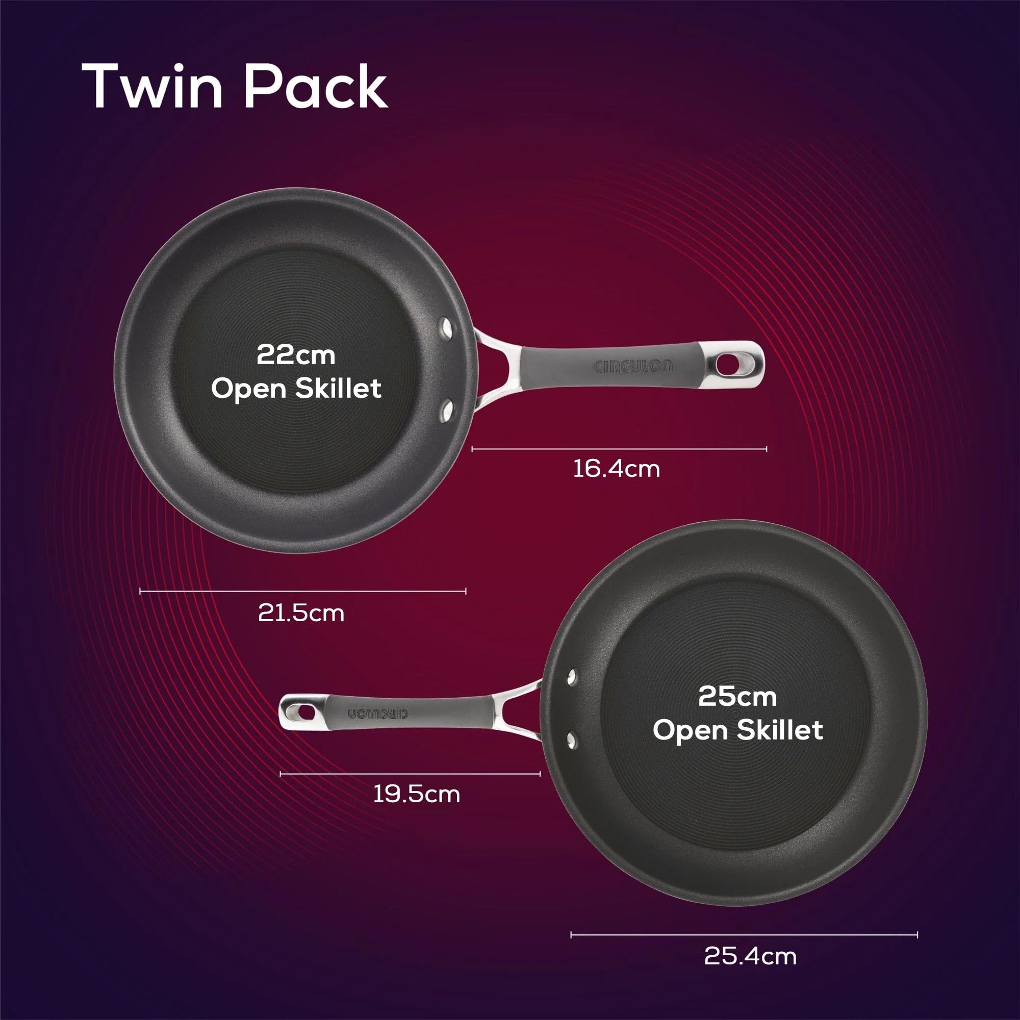 Circulon Radiance Hard Anodized Nonstick Frying Pan, Dishwasher Safe, Oven Safe Skillet Set, Frying Pan Cookware Set, 2-Piece, Gray