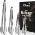 Tongs For Cooking - Heat Resistant 600 Degrees Metal Kitchen Tongs, Heavy Duty Stainless Steel Tongs - Perfect for Food, BBQ Set of 4, 7-9-12 &14 inch Grey