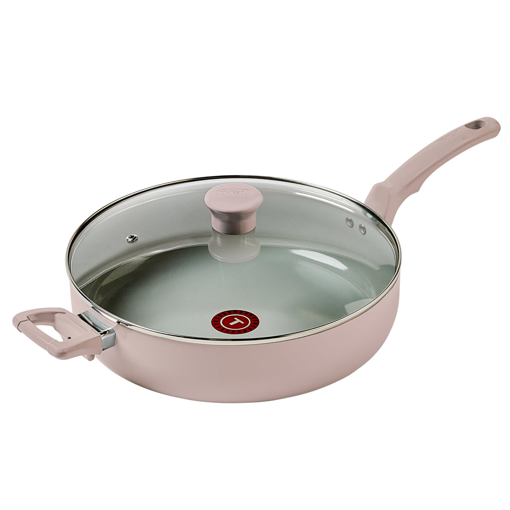 T-fal Refresh Ceramic Nonstick Saute Pan with Lid 5 Qt, Oven Safe up to 350°F Cookware, Stay-Cool Handle, Skillet Pots and Pans, Dusty Rose