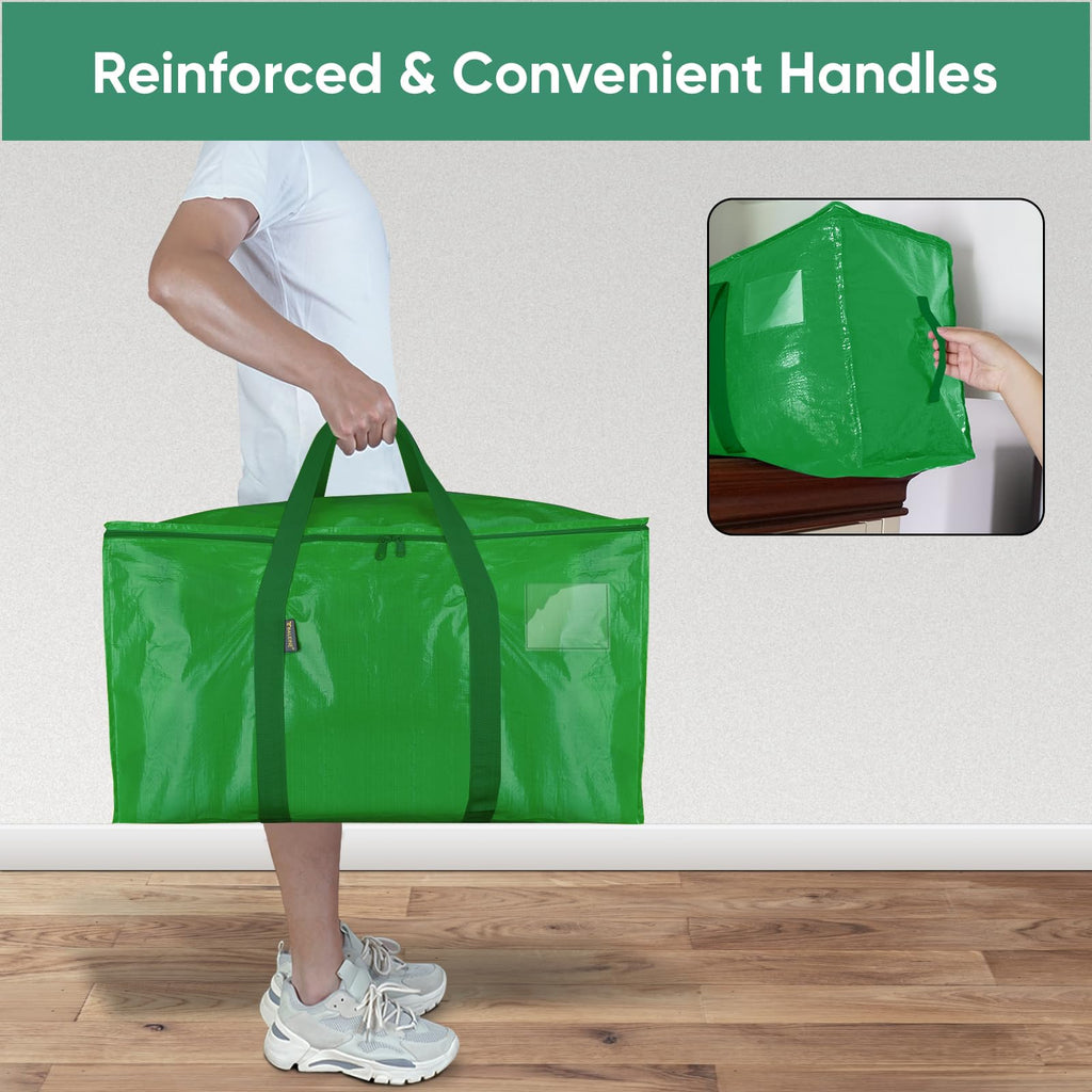 BALEINE 4-Pack Oversized Moving Bags with Reinforced Handles, Heavy-Duty Storage Tote for Clothes, Moving Supplies (Light Green, 4-Pack)