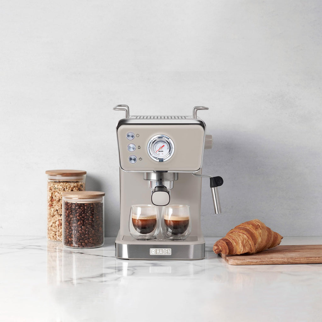 HADEN Barista Brew Espresso Coffee Machine, Stainless Steel Espresso Maker with Milk Frother and Steamer Function and 1.5L Water Tank, Putty & Copper