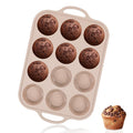 Vinino Silicone Muffin Pans for Baking with Metal Reinforced Frame, 12 Cups Regular Size Nonstick Brown Silicone Cupcake Pan, BPA Free Oven Dishwasher Safe Baking Mold for Muffins Cupcakes