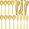 Patelai 15 Pieces Gold Serving Utensil Set, Stainless Steel Buffet