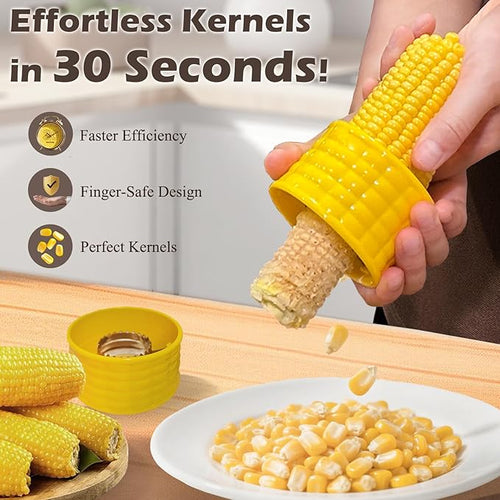 2-Pack Corn Stripper for Corn on the Cob – Corn-Shaped Handle for Natural Non-Slip Grip, Easy Twist & Turn Method (with Video Guide), Serrated Stainless Steel Blade, Dishwasher Safe Corn Peeler Tool