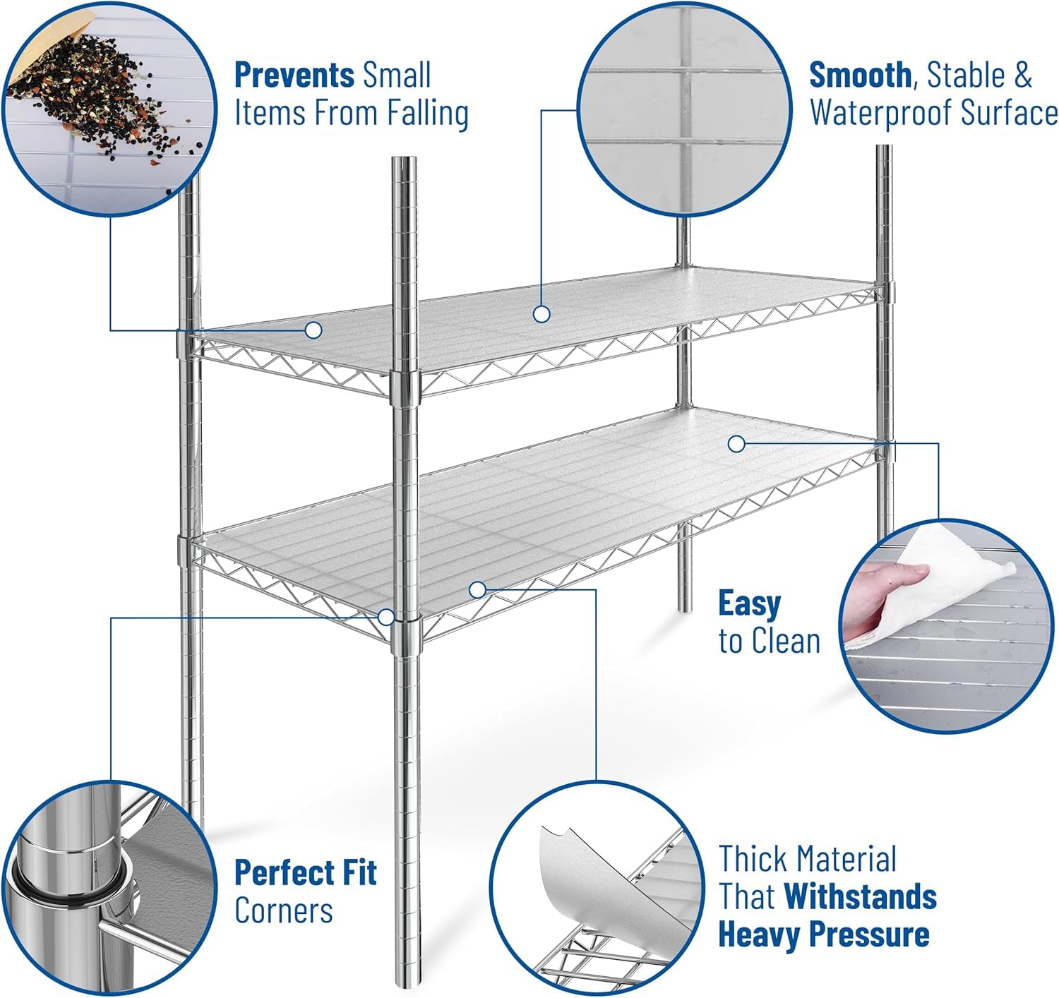 Shelf Liners for Wire Shelf System - Set of 5 in Clear - 12 x 22 inch - Plastic Wire Shelving Shelf Mats