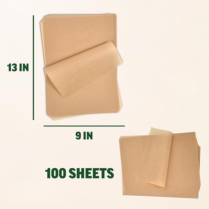 Zenlogy 9x13 Parchment Paper (100 sheets) - Unbleached, High Heat, Non-stick, Pre-cut Baking Paper for Quarter Sheet Pans - Great for Baking, Roasting, Wrapping, Dehydrator, and so much more