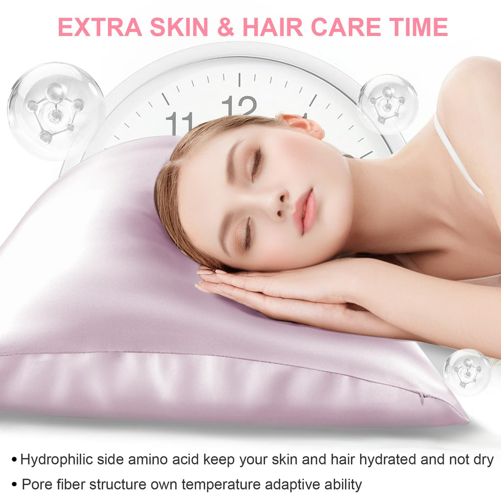 LYSHIN Silk Pillow Cases 2 Pack King Size with Zipper, Lavender