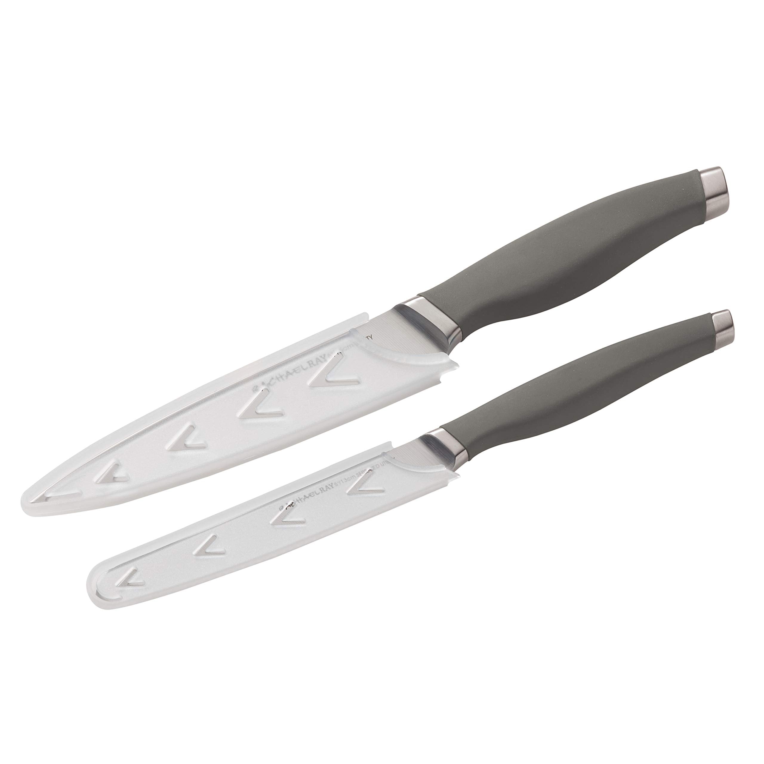 Rachael Ray Cutlery Japanese Stainless Steel Knives Set with Sheaths, 6-Inch Utility Knife and 5-Inch Serrated Utility Knife, Gray