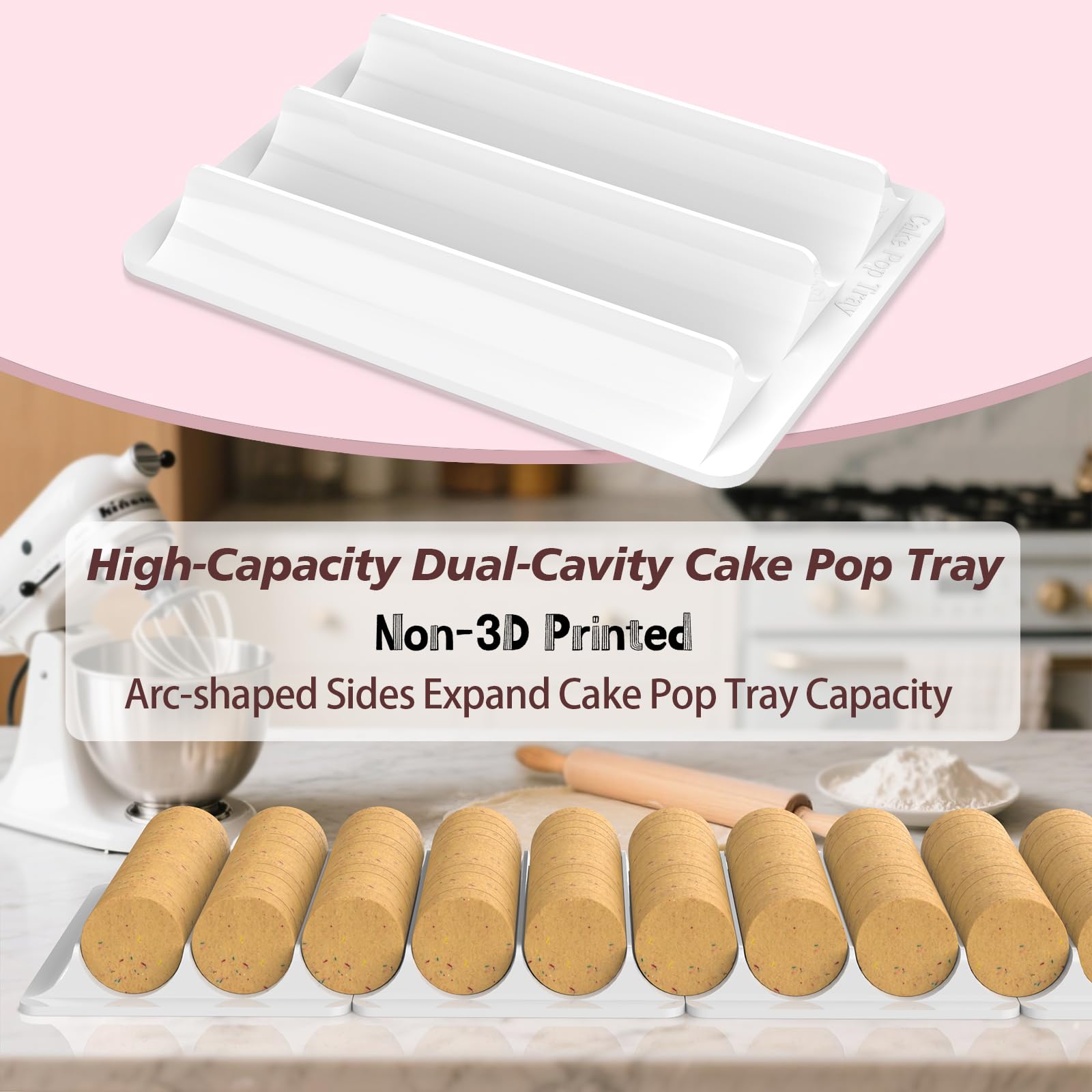 Cake Pop Cutter and Pusher with Tray - Circle Cake Pop Mold Set | Non-3D Printed | 1.75" Size | High-Capacity Dual-Cavity Cake Pop Tray | Smooth & Easy-Clean Surface
