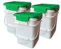 House Naturals 4 Gallon Square Food Grade Bucket Pail with Plastic Handles and Lid (Pack of 3) Made in USA containers (White - Green lid)
