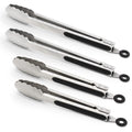 304 Stainless Steel Locking Kitchen Tongs, 9 & 12 Inch, 4-Piece, Black