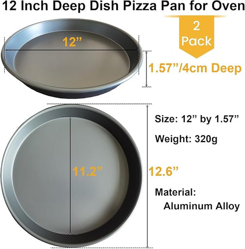12 Inch Deep Dish Pizza Pan, Nonstick Aluminum Pizza Baking Tray, 2 Pack