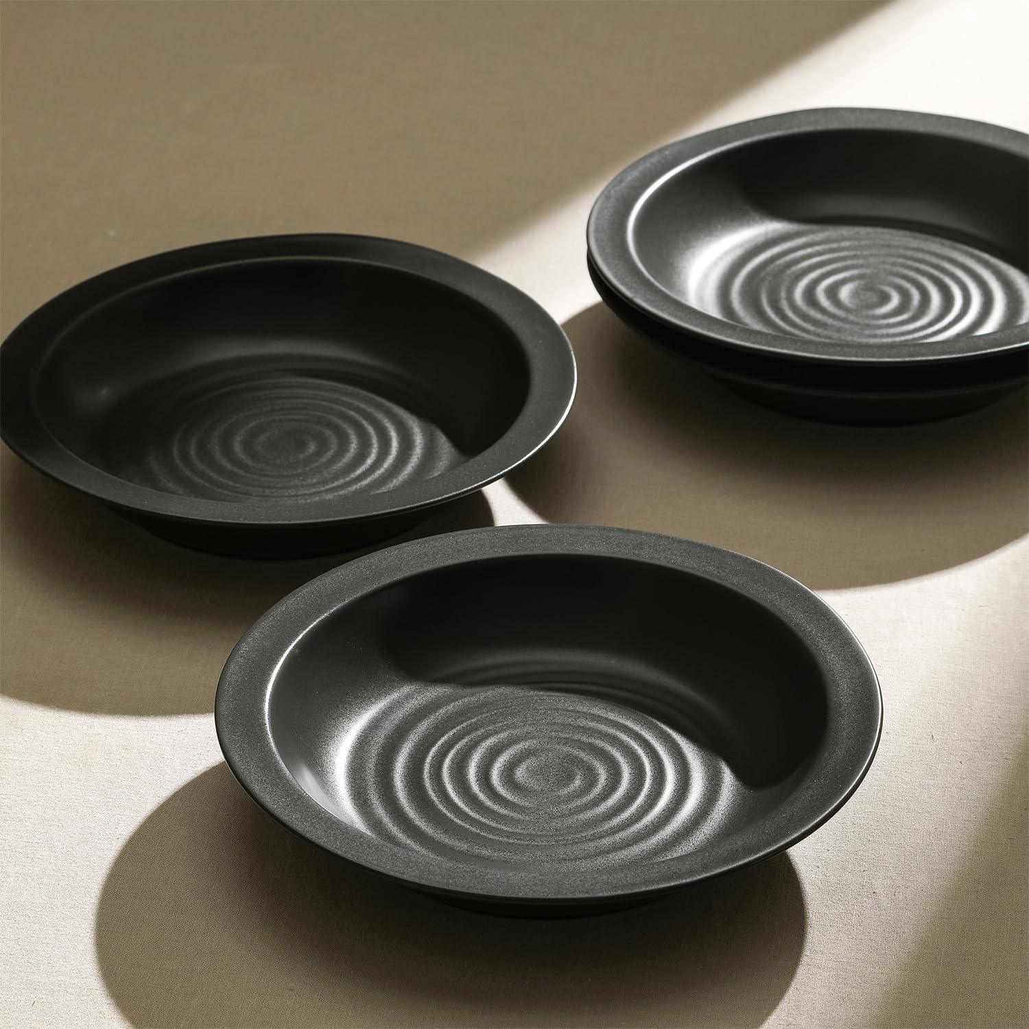 Stone Lain Orbit 24-Piece Dinnerware Set Stoneware, Plates and Bowls Set, Pasta Bowls, Microwave and Dishwasher Safe, Dish Set for 8, Charcoal