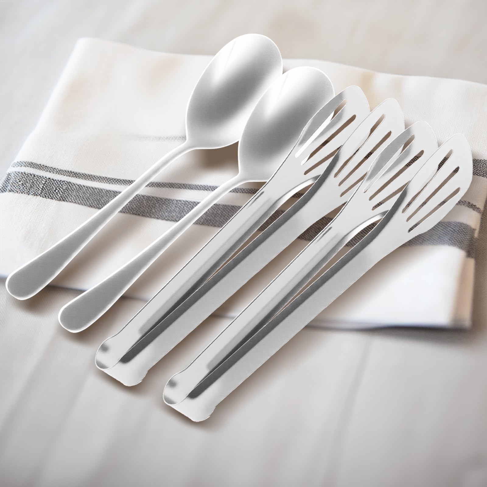 12PCS Silver Serving Utensils Set,Includes 8 large serving spoons,4 serving tongs