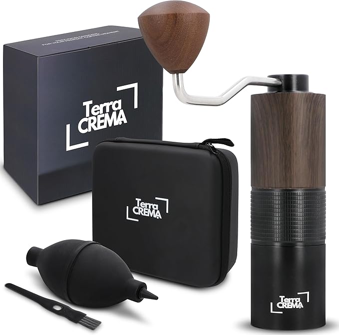 Manual Coffee Grinder – Precision Stainless Steel Conical Burr Hand Grinder for Espresso, Pour Over, French Press & Aeropress – All-in-One Travel Kit with Carry Case, Brush & Air Blower