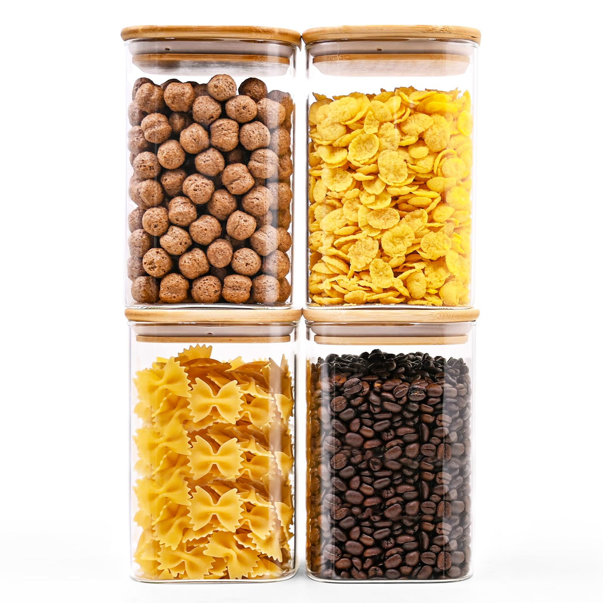 SHOWIN Glass Food Storage Jars, Glass Jars with Bamboo Lids, Kitchen Storage Jars, Canisters with Airtight Lids for Spice, Coffee, Cookie, Set of 5, Pantry Organizers