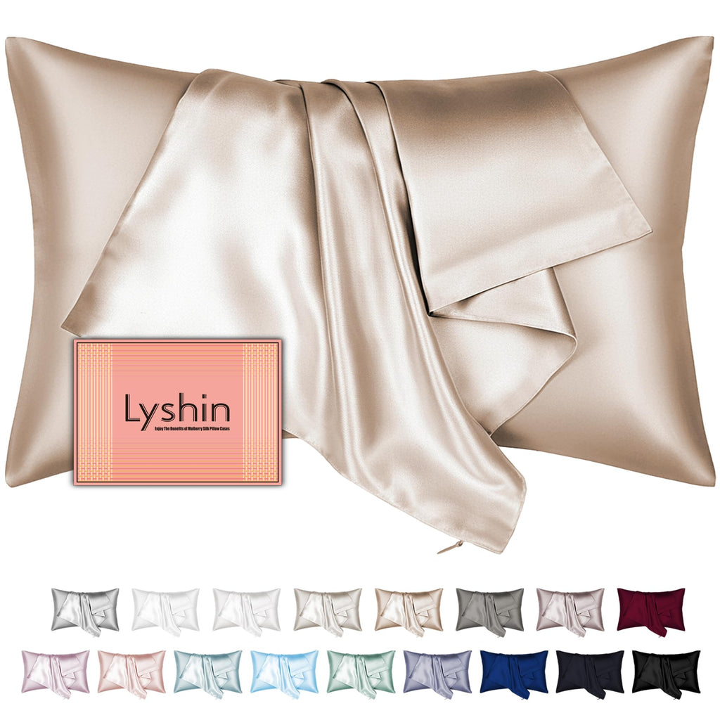 LYSHIN Silk Pillow Cases Queen Size with Hidden Zipper, Champagne
