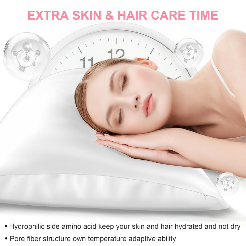 LYSHIN White Silk Pillow Cases Queen Size with Hidden Zipper