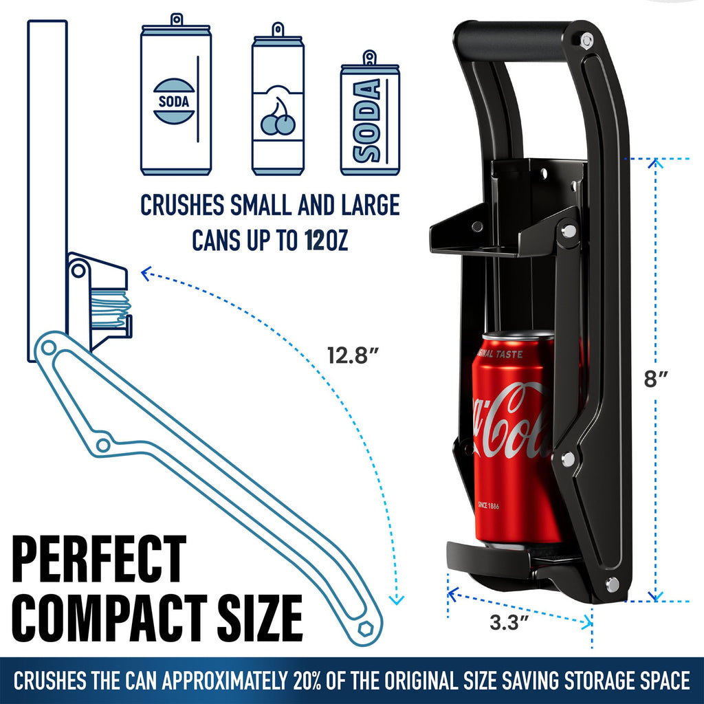 Can Crushers for Recycling - 16 oz Heavy Duty Aluminum Can Crusher Wall Mounted - Soda and Beer Can Smasher for Recycling with Bottle Opener - For 12 and 16 oz Cans - Easy to Install - RamPro