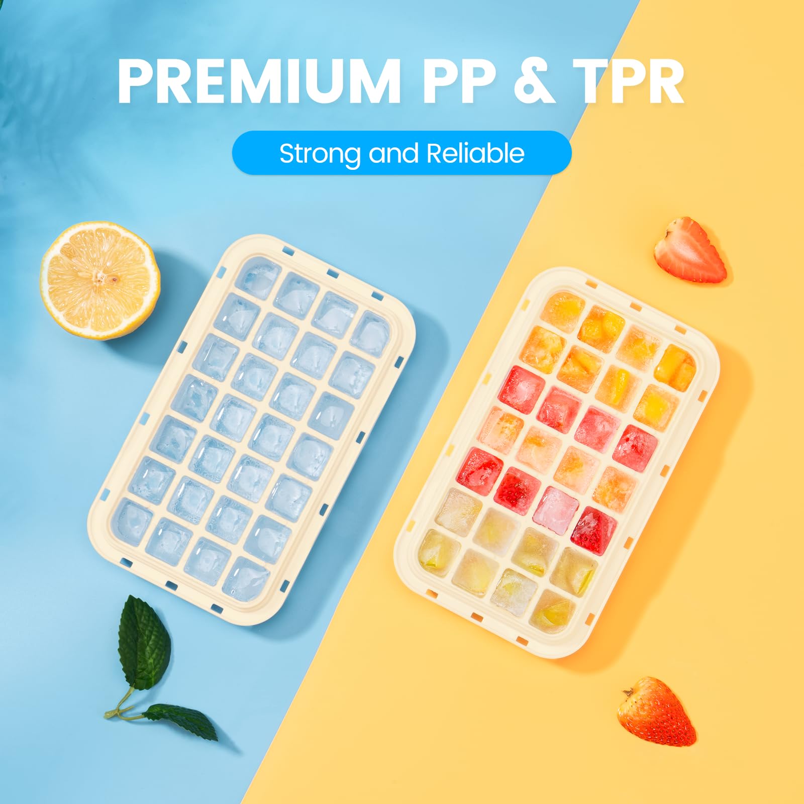 PHINOX Ice Cube Tray with Lid and Bin, Easy Release 56 Cubes for Freezer