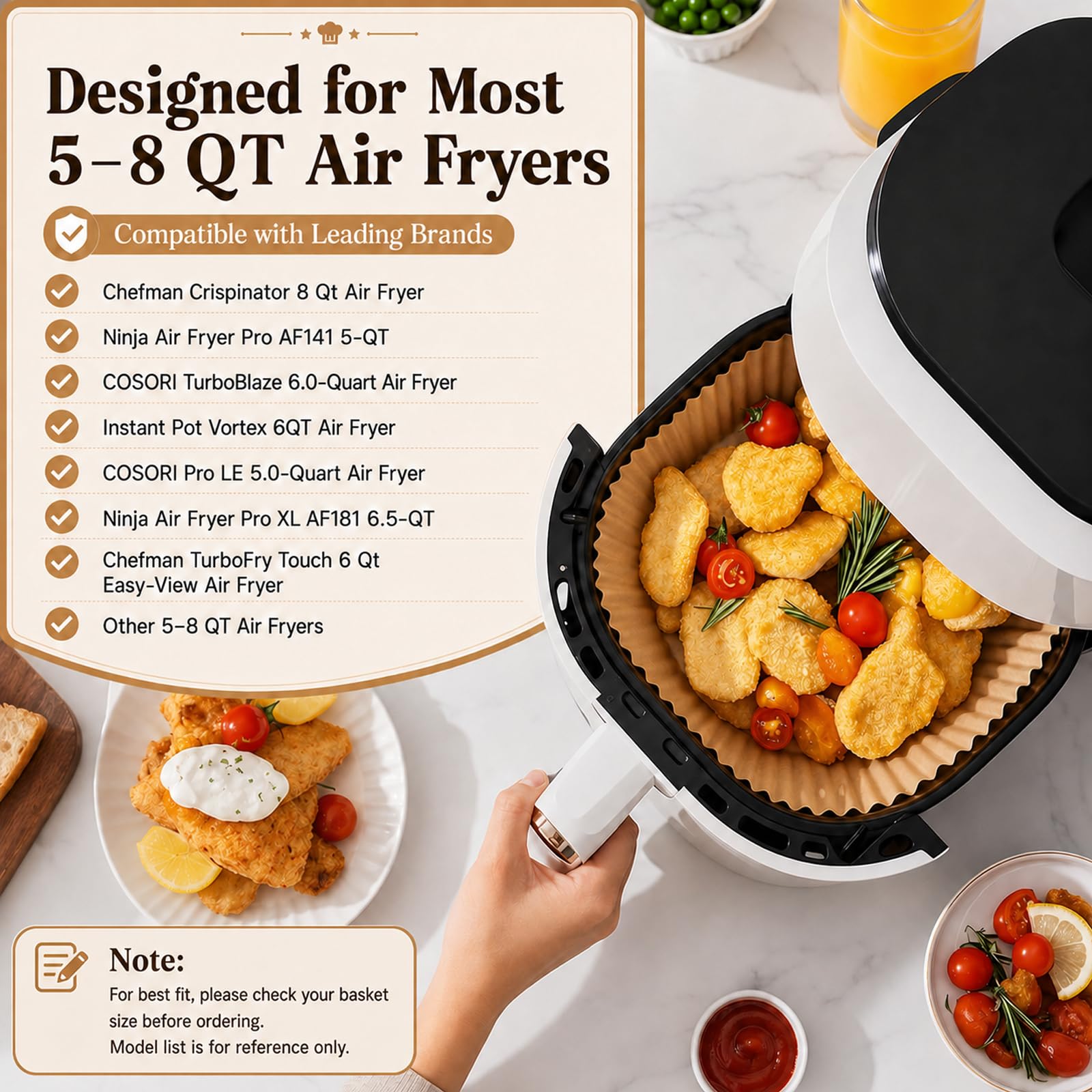 9 Inch Air Fryer Liners Disposable, 125 Pack Airfryer Paper for 5-8 QT