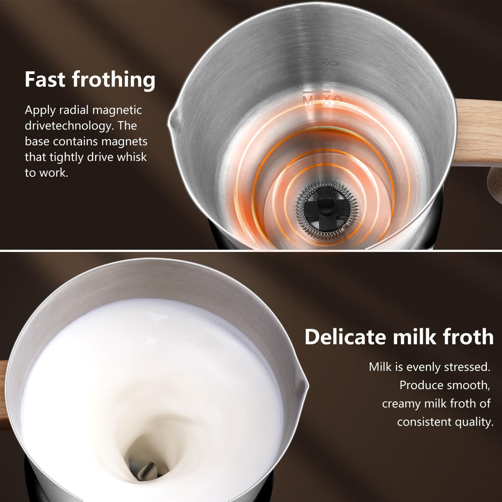 AMZCHEF 8-IN-1 Milk Frother and Steamer 550 Watts, 21 oz Split Stainless Steel Automatic Steamer, Milk's Warmer for Latte, Cappuccino, Hot and Cold Froth, Heated Milk, Hot Chocolate, Baby Food, Black