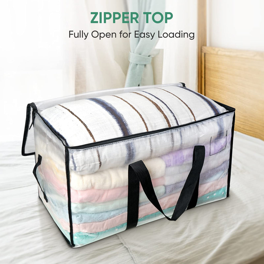 BALEINE 4-Pack Oversized Moving Bags with Reinforced Handles, Heavy-Duty Storage Tote for Clothes, Moving Supplies (Clear, 4-Pack)