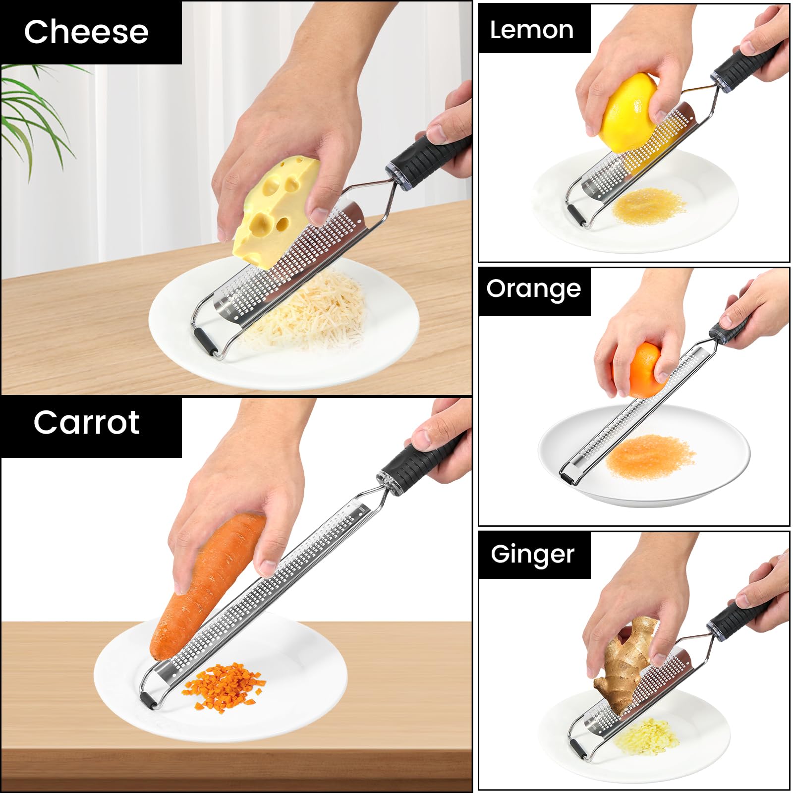 4Pcs Stainless Steel Grater for Different Food Grater with Non-Slip Handle for Vegetables Cheese Shredder and Lemon