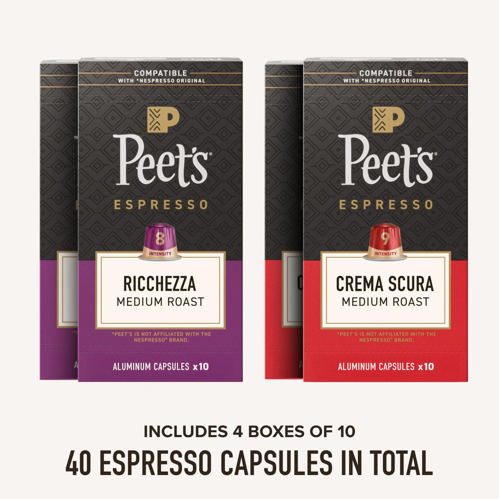 Peet's Coffee Espresso Capsules, Medium Roast Variety Pack, 40CT