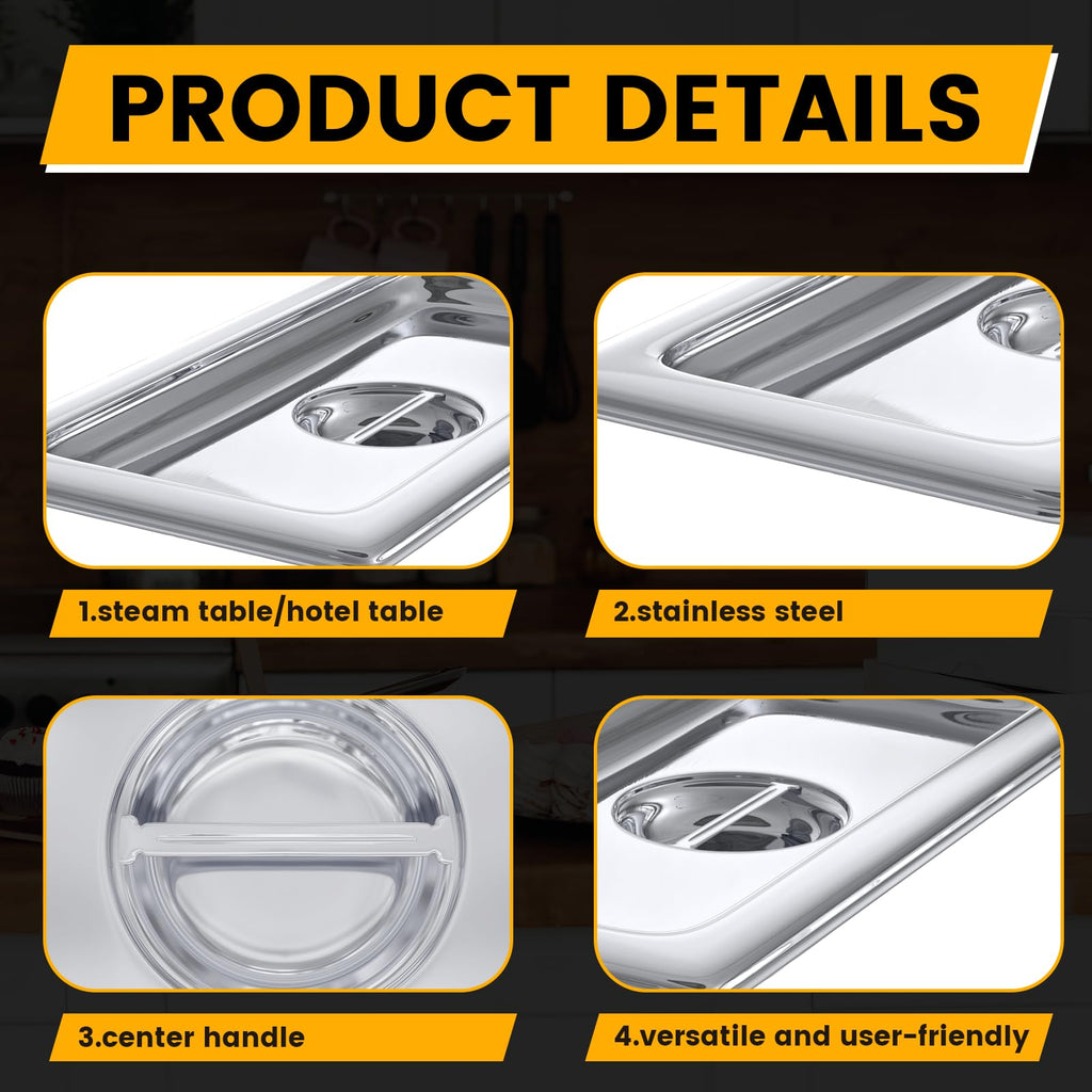 Aplancee Stainless Steel Pan Lid - Fits 1/3 Size Steam Table Pans Dishwasher Safe for Catering, Buffets, Restaurants