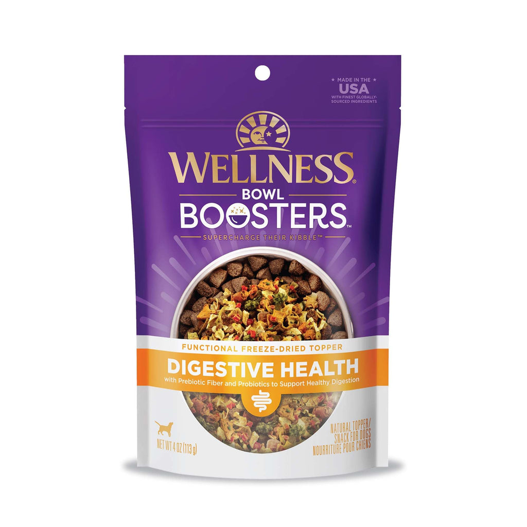 Wellness Bowl Boosters Digestive Health Dog Food Topper with Freeze Dried Pieces for Small, Medium, and Large Breeds, Sensitive Stomach, Grain Free, Natural, Chicken Recipe, 4 oz Bag